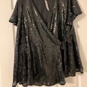 Black Sequin Wrap Top size 22/24 Lane Bryant BRAND NEW